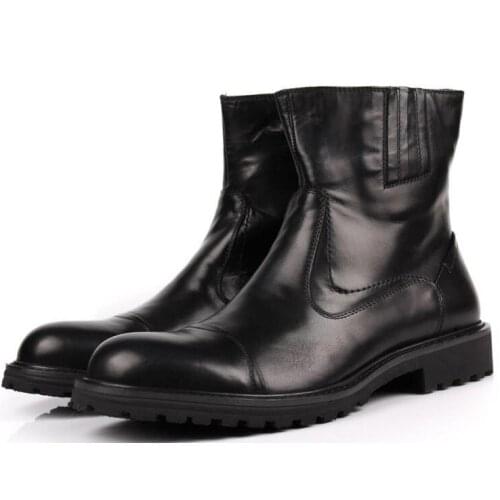 New winter High top black Outdoor Mid-calf boots mens boots handmade genuine leather classics pointed toe casual Men boots