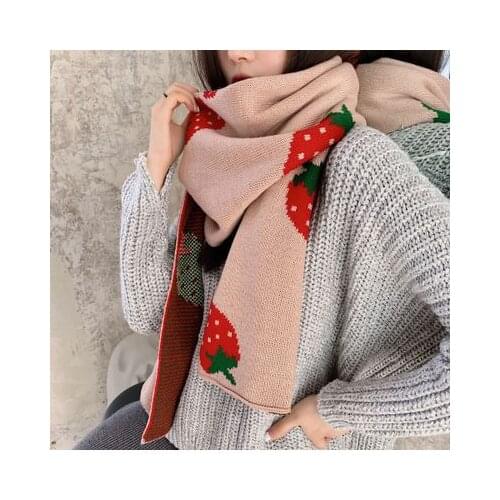 New Strawberry Knitted Cashmere Scarf Female Winter Wool Student Japanese Versatile Lovely Soft Girl Acrylic Scarf