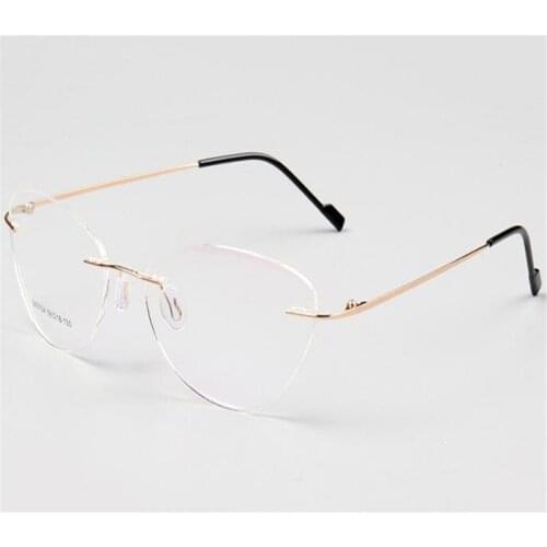 Cat Eye Design Rimless Memory Alloy Frame Vintage Women Optical Eyewear Ultralight Clear Lens Goggle Retro Myopia Eyegasses Men