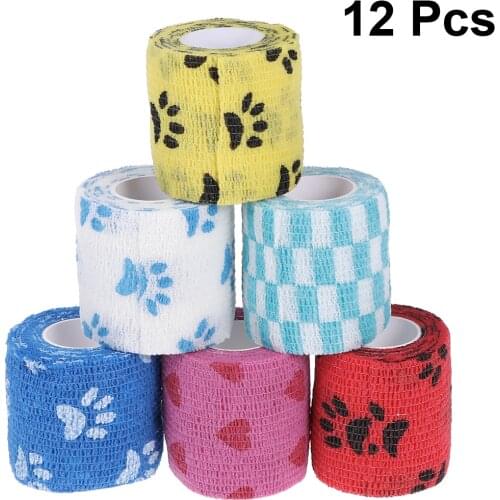 12 Rolls Bandages Practical Beautiful Self-Adhesive Printing Nonwovens Elastic Bandage Pet Bandage for Pets Animal Dog