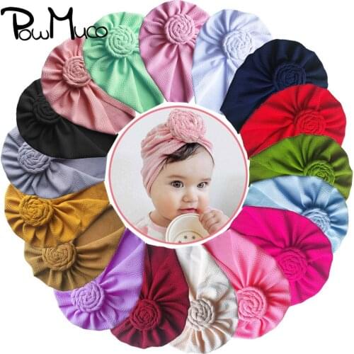 Powmuco Baby Girls Solid Color Handmade Braided Caps Soft Comfortable Infant Beanie Hats Kids Hair Accessories Holiday Gifts