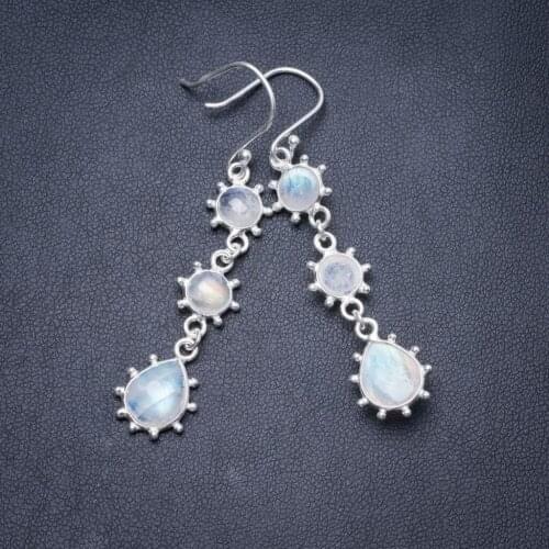 Natural Rainbow Moonstone Handmade Unique 925 Sterling Silver Earrings 2.25" Y2953