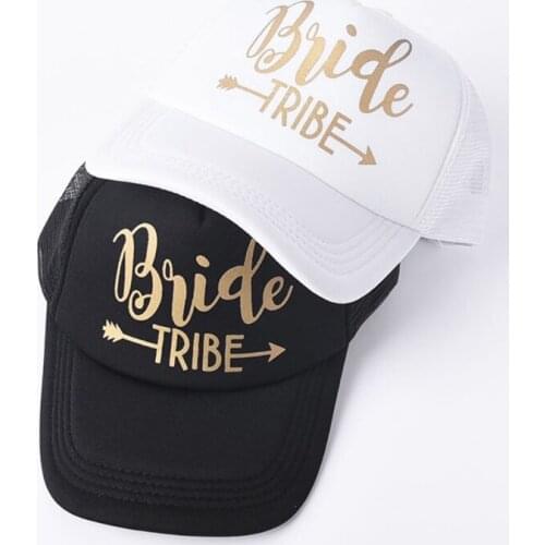 Unisex Women Men Bride Tribe Snapback Trucker Mesh Hat Gold Letters Arrow Wedding Baseball Cap