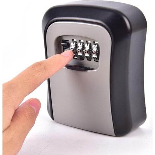 Key Lock Box Wall Mounted Aluminum Alloy Key Safe 4-digit Password Storage Box Weatherproof Outdoor