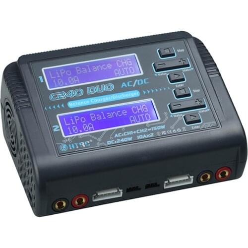 HTRC C240 DUO Lipo Charger Dual Channel AC 150W DC 240W Contact Screen Balance Charger Discharger for RC Models Toys EU Plug