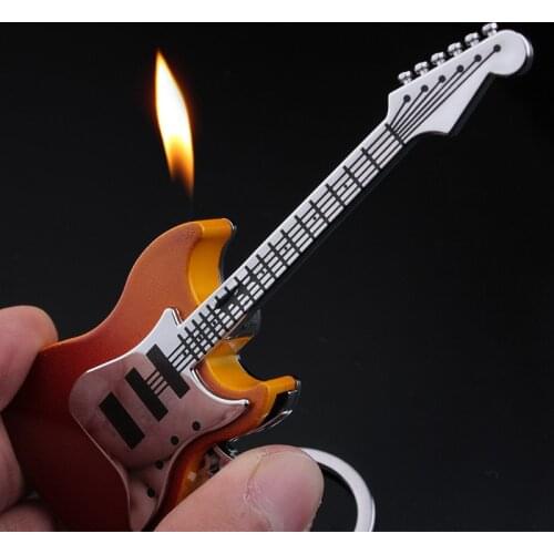 Cigarette Lighters Butane Gas Refillable Guitar Shaped Lighter Keychain Creative Lighter Portable Collectibles