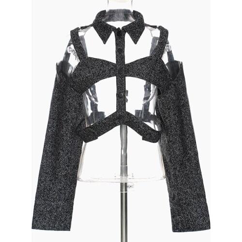 Women Hollow Out Crop Jacket Spring Autumn High Street Jacket Coat 2021
