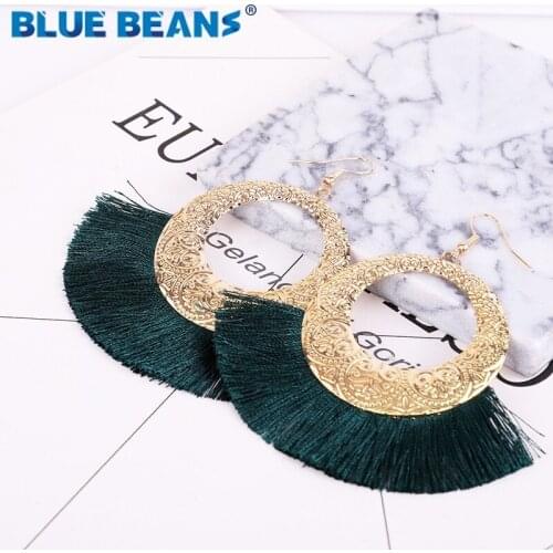 Handmade women tassel earrings bohemian statement luxury long earring geometric fringe fashion big tribal star face ethnic gold