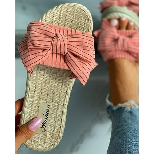 2021 Trend Faux Sole Women Slippers Outdoor Casual Slides Fabric Bow-tied Open Toe Fashion Leisure Sandals Ladies Shoes Female