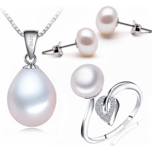 Real freshwater pearl jewelry set women natural pearl sets 925 sterling silver jewelry girl birthday engagement gift 3-X1-E2-J4