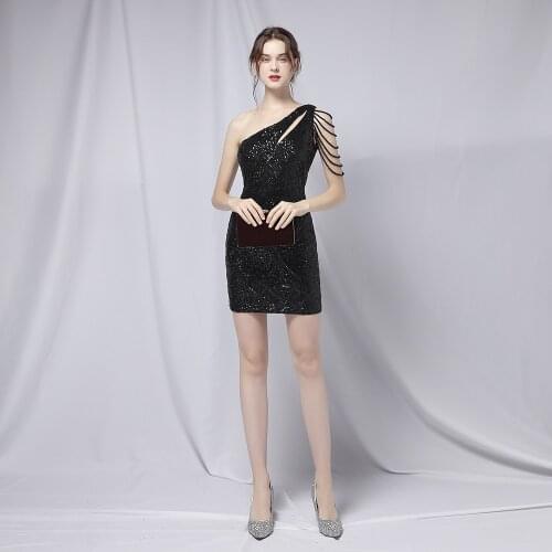 Vintage Beading Short Prom Dresses 2022 Vestido De Festa Formal Party Dress Gowns For Women Black Sequin Prom Dress ERINBESS
