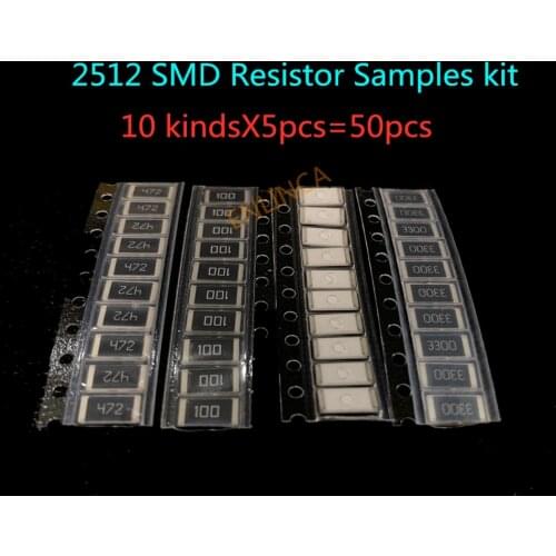 50PCS Alloy resistance kit 2512 SMD Resistor Samples kit 10 kindsX5pcs=50pcs R001 R002 R005 R008 R010 R015 R020 R025 R050 R100