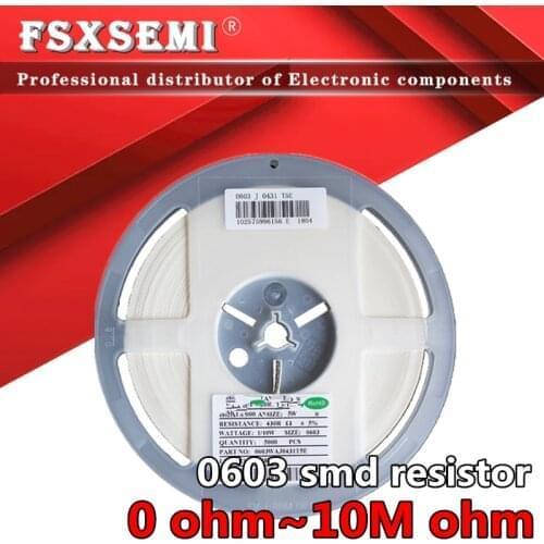 5000pcs 0603 SMD 1/10W chip resistor 0R ~ 10M ohm 0 10R 100R 220R 330R 470R 1K 4.7K 10K 47K 100K 0 10 100 330 470 ohm