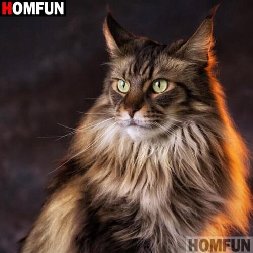 HOMFUN Full Square/Round Drill 5D DIY Diamond Painting "Animal Cat" 3D Embroidery Cross Stitch 5D Decor Gift A14341