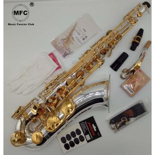 Free Shipping Music Fancier Club Tenor Saxophone Silvering Gold Key Sax Tenor Musical Instruments Professional Included Case