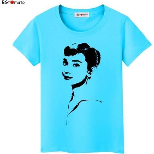 1BGtomato Audrey Hepburn beautiful women fashion shirts summer short sleeve fashion design tops Brand comfortable casual shirts