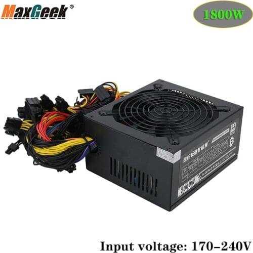 Maxgeek 1800W Desktop Industrial PC Power Supply Server Mining Power Supply Support 6 Graphics Cards