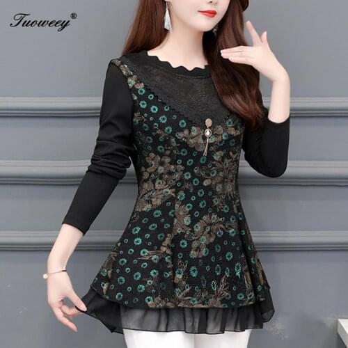 2020 Autumn spring Floral lace slim Blouse Women elegant Long Sleeve Blouses Casual Shirt ladies Plus Size 5XL printed Tops