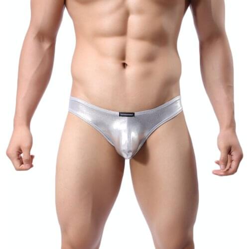 Sexy Men Briefs Imitation Leather Sexy Underwear Briefs Low Waist Underpants Men Briefs Wetlook Fabrics Cozy Men Bikini Briefs