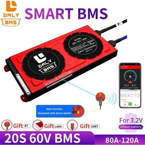 Daly 18650 3.2v smart BMS 20S 60V 80A 100A 120A Bluetooth 485 to USB device NTC UART software togther Lion LiFepo4 Battery BMS