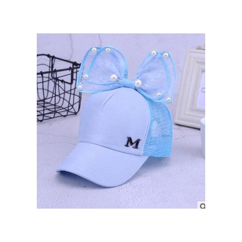 50pcs/lot fedex fast Spring Summer Children Baseball Cap Girls Snapback Hip Hop Caps Rabbit Ear Pearl Big Bow Kids Sun Hat