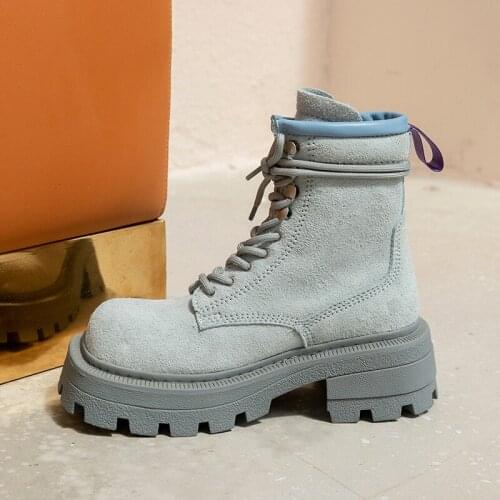 Dovereiss Fashion Womens Shoes Winter Sexy Genuine Leather Cross Tied Block Heels Casual Gray Ankle boots Matin Boots 40