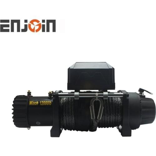 ENJOIN 4x4 4WD Electric Winch 12000lbs with Black Grind Arenaceous Matte Finish with Cable or Rope 12v or 24v