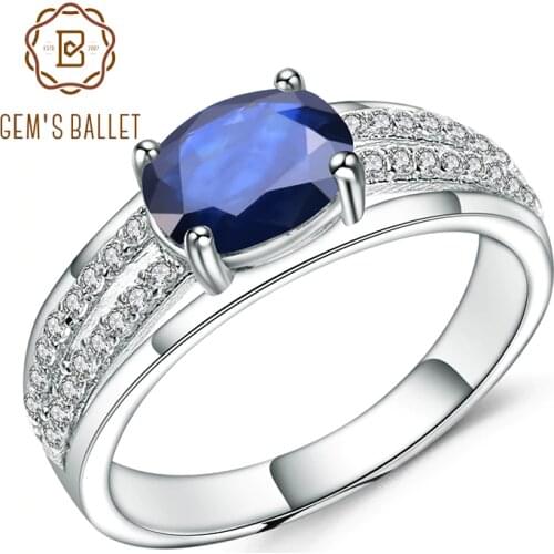 GEMS BALLET 1.66Ct Oval Natural Blue Sapphire Gemstone Ring 925 Sterling Silver Wedding Band Rings for Women Fine Jewelry