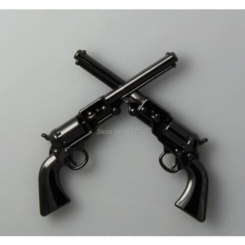 KB401) 10pc 1-1/2" Cowboy Decor Crossed 1861 Colt Revolver Pistols Gunmetal