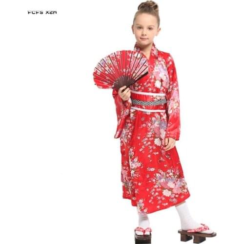 Girls Halloween Kimono Costume Kids Children Japanese traditional Cosplay Carnival Purim parade Masquerade Role Play party dress