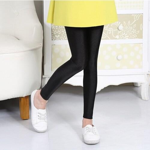 Girl Candy Color Solid Leggings Ankle Length Slim Fitted Shine Leggings School Children Skinny Neon Pants Clothes for Kids