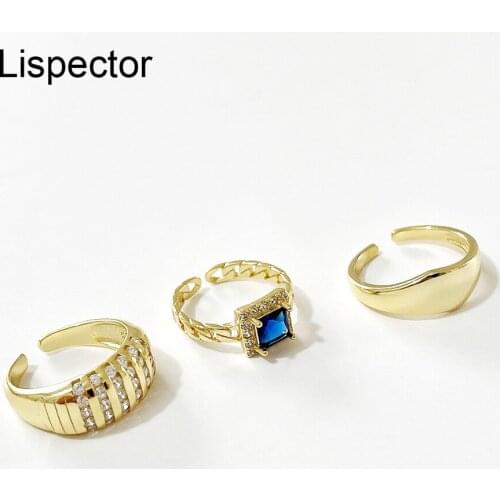 Lispector 925 Sterling Silver Square Korean Dark Blue Crystal Rings for Women Simple Luxury Strip Zircon Ring Set Female Jewelry