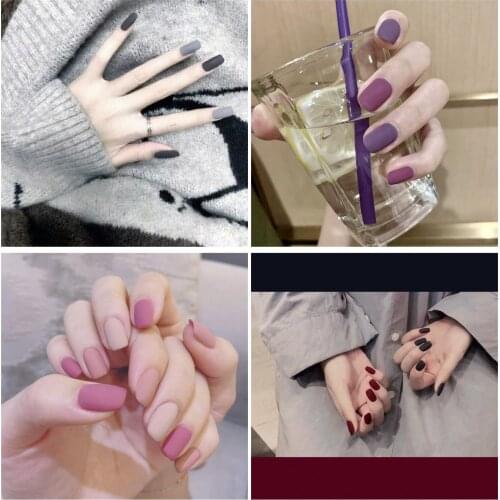 Multiple hit pure color false nails 24pcs Matte cute fake nails Japanese Middle-long size lady full nail tips bride