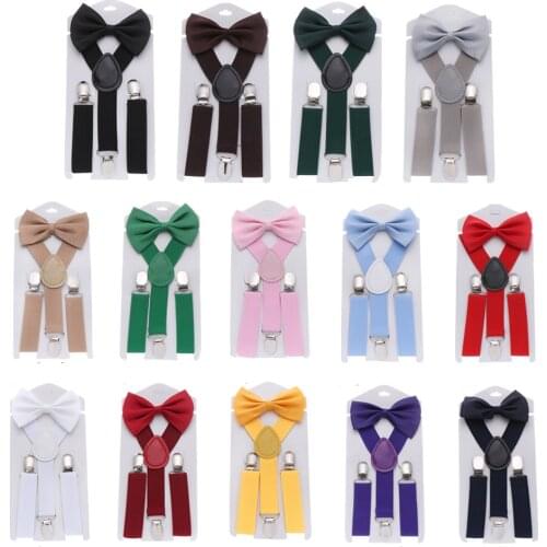 Fashion Suspenders With Bow Tie For Boys Girls Clip-on Adjustable Elastic Straps Accessories Children Charming Wedding Dress