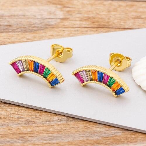 Fashion Colorful Color Charm Cubic Zirconia Rainbow Stud Earrings For Women Accseeories Birthday Wedding Party Gift Wholesale