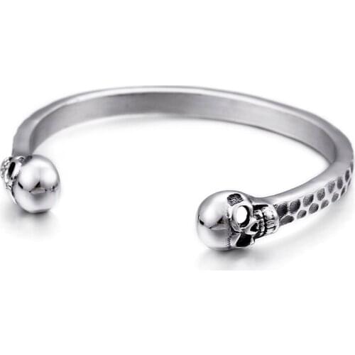 5*55mm Solid Pure stainless steel Men XMAS Gifts bracelet Skull Open Cuff Bangle