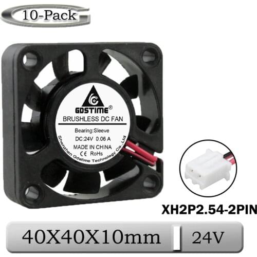 Gdstime 10 Pieces 24V Small Brushless DC Cooling Cooler Fan 40mm 2Pin 9 Blades 4cm 40x40x10mm 4010 Sleeve Bearing 1.57 inch
