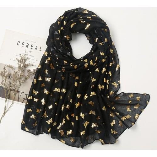 Newest Butterfly Printed Cotton Viscose Shawls Hijabs Scarf Foulard Women Fashion Glitter Mulism Headscarf Turbans 1PC Retail