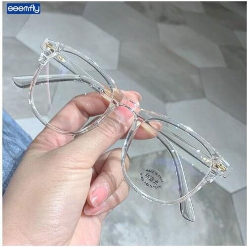 Seemfly Myopia Glasses Fashion Anti-blue Glasses for Women and Men Popular Big Square Glasses College Students Nearsighted TR90