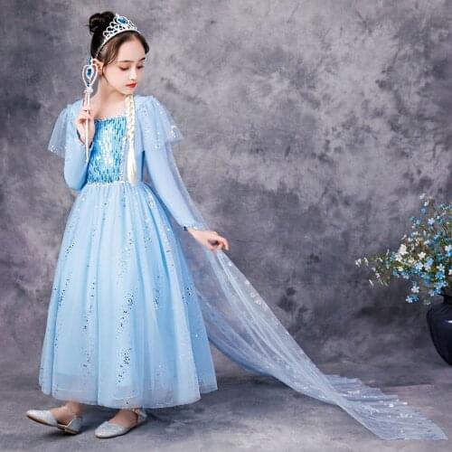 YOFEEL Girls Elsa Dresses Cosplay Snow Queen 2 Custome Sequins Long Sleeve Gown with Cloak Princess Dress up Kids Elza Frock