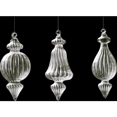 2pcs/pack 7*16cm Small Size Three Different Design Striped Transparent Glass Pendant Home Decoration Christmas Day Hanging Gift