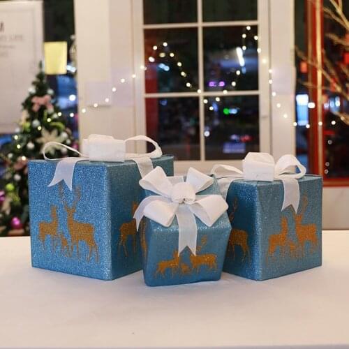 Navidad 2021 Christmas Decorations Cloth Art Three-piece Gift Paper Box Shopping Mall Window Decor Chrismas Tree Decoration