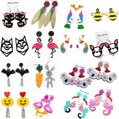 Earrings For Women Animal Earrings Flamingo Parrot Crane Glitter Powder Bee Cicada Eardrop Harajuku Fashion Jewelry Girls Gift