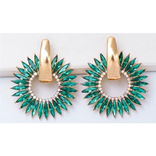 Hot Brand Colorful Crystal Metal Drop Dangle Earrings For Women Geometric Wedding Party Jewelry Rhinestone Statement Earrings