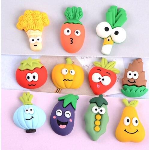 20pcs Cute Fruit Vegetable Series Resin Ornaments DIY Craft Supplies Phone Shell Patch Hair Accessories Brooch Basteln Materials