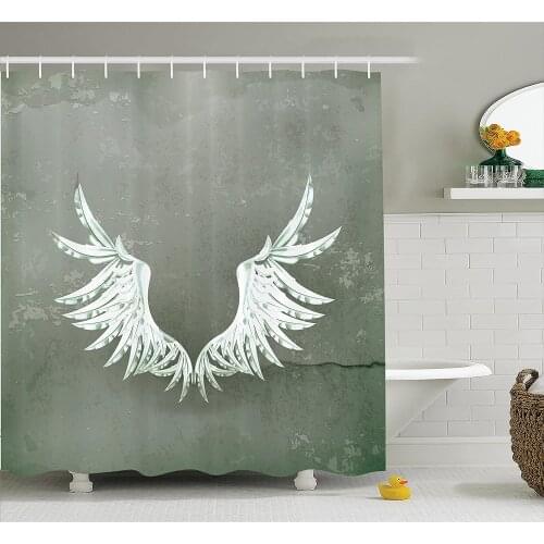Grunge Home Shower Curtain Old-Fashion Coat of Arms Wings in Front of Cracked Dirty Wall Royal Insignia Waterproof Bath Curtains