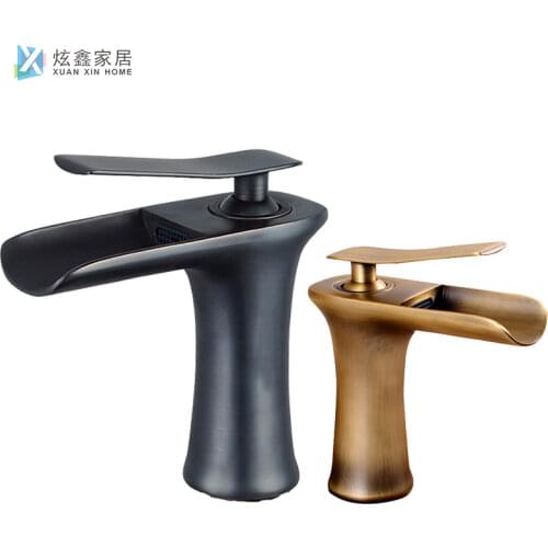 Waterfall Faucet Bathroom Basin Faucet Under Counter Basin Hot and Cold Mixed Faucet All Copper Bathroom Sink Black Faucet