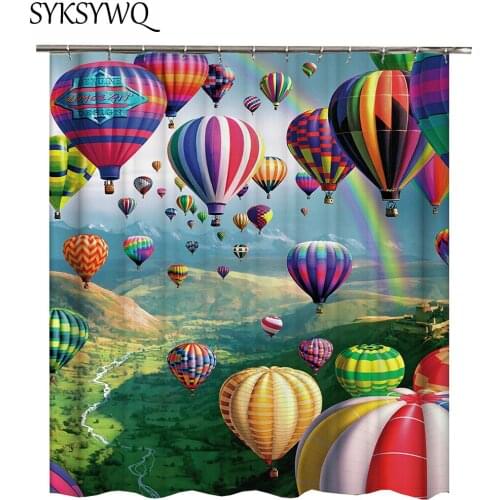 Hot Air Balloon Shower Curtain Turkish Balloon Colorful Curtain For The Bathroom Shower Waterproof Polyester Fabric Romantic 3D