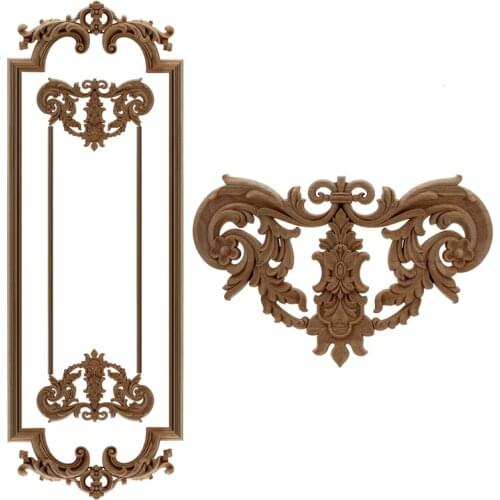 VZLX Wood Carving Natural Appliques Furniture For Cabinet Unpainted Wooden Mouldings Decal Home Garden Decoration Decorative