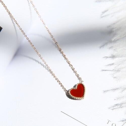YUN RUO Rose Gold Color Vintage Double-sided Red Black Heart Pendant Necklace Choker Chain 316L Stainless Steel Woman Jewelry